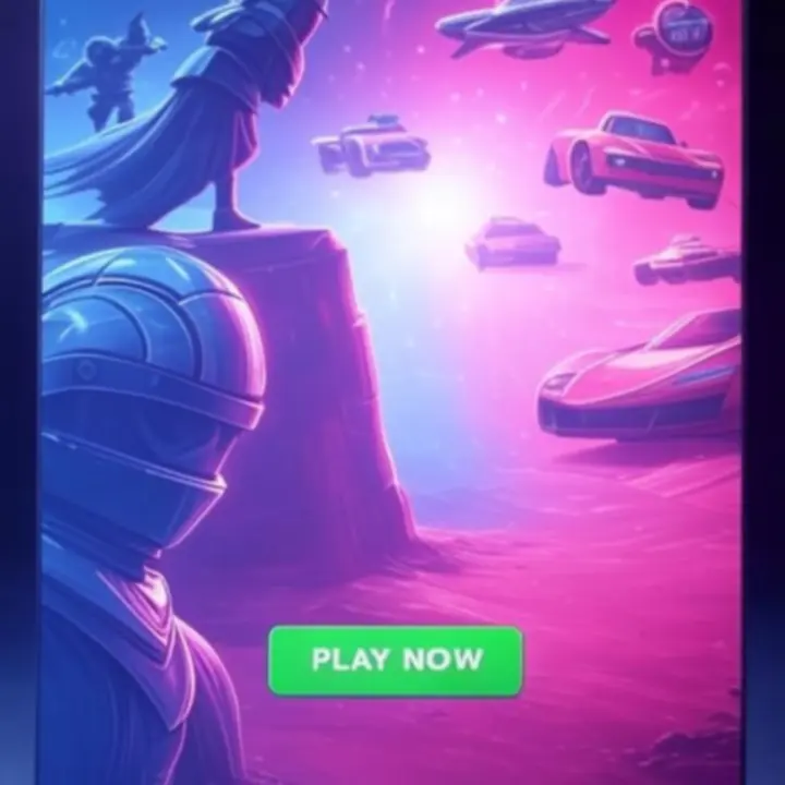 Geanimeerde neonbanners die nieuwe en trending games uitlichten.