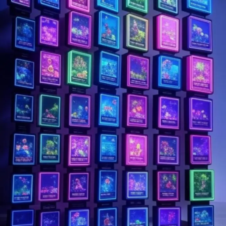 Vibrante grid van gamecategorie-previews in neonstijl