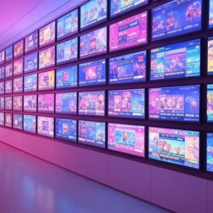 Galerij met top mobiele en browsergames in een neon-interface